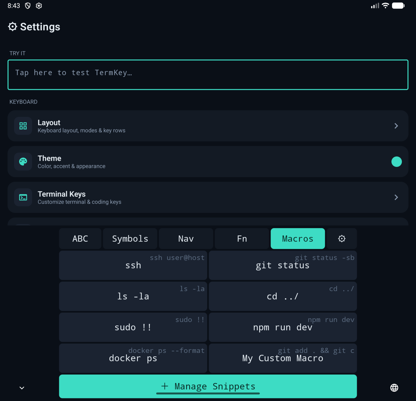 TermKey centered layout on an unfolded Pixel 10 Pro Fold